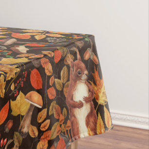 Eichhörnchen und Flora in dunkelbraun Tischdecke