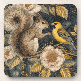 Eichhörnchen und gelber Kanarienvogel mit Blumenmu Getränkeuntersetzer