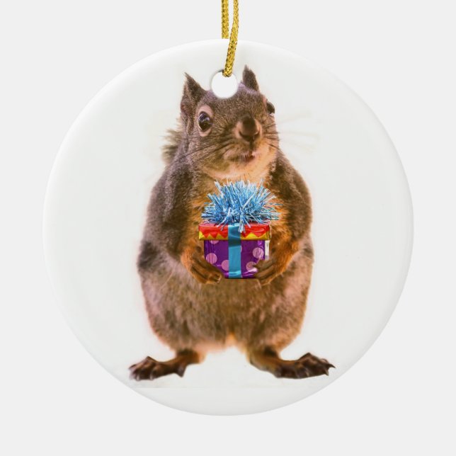 Eichhörnchen und Geschenk Keramik Ornament (Vorne)