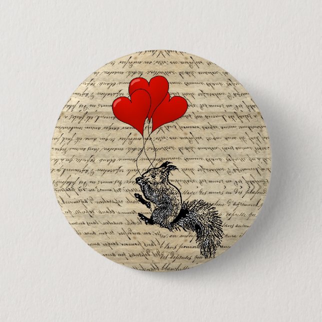 Eichhörnchen und Herzballons Button (Vorderseite)
