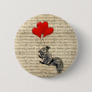 Eichhörnchen und Herzballons Button
