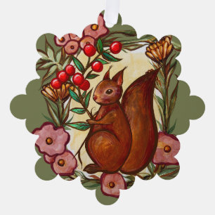 Eichhörnchen und Holly Winter Rote Eichhörnchen Ornament Karte