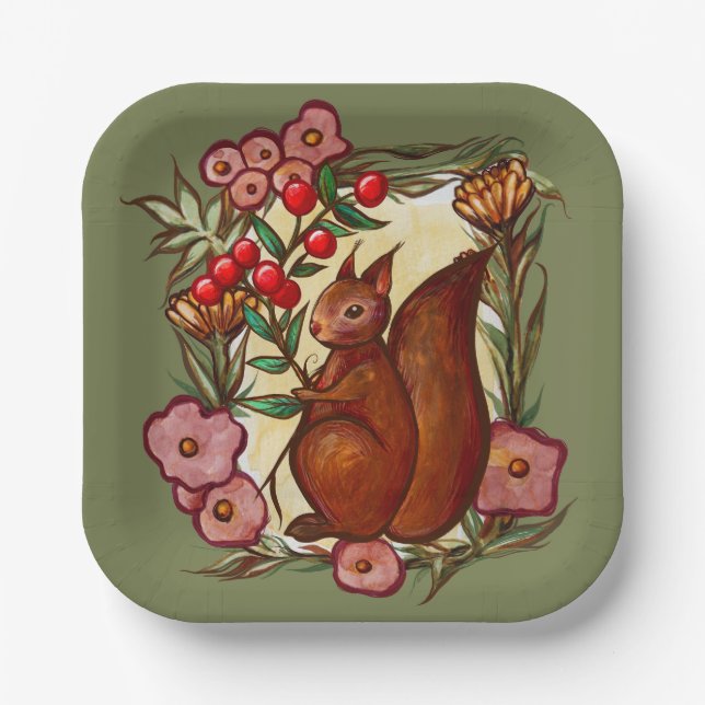 Eichhörnchen und Holly Winter Rote Eichhörnchen Pappteller (Vorderseite)