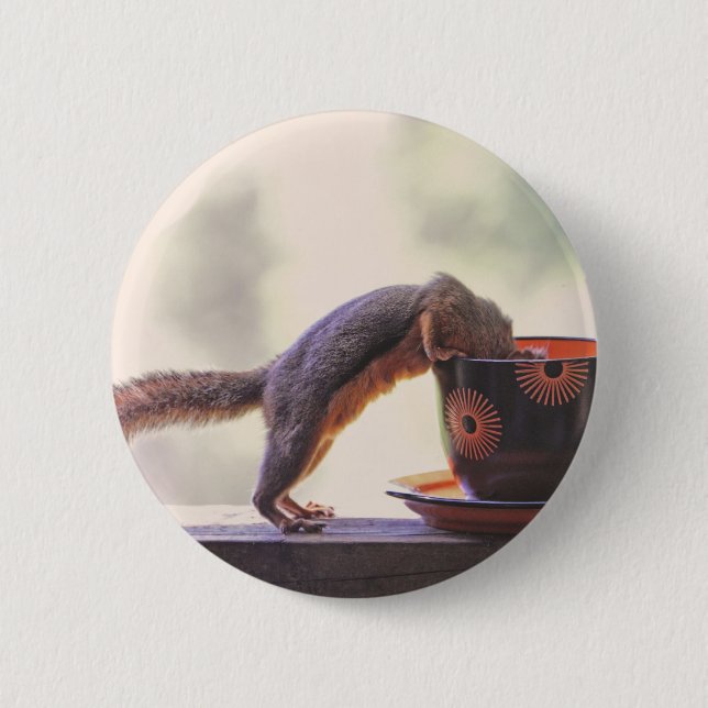 Eichhörnchen und Kaffeetasse Button (Vorderseite)