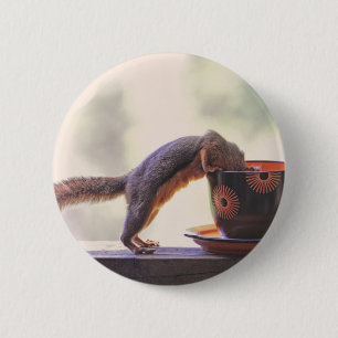 Eichhörnchen und Kaffeetasse Button