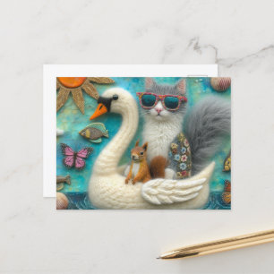 Eichhörnchen und Katze auf Floating Woolen Swan Fu Postkarte