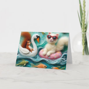 Eichhörnchen und Katzen spielen auf schwimmenden S Karte