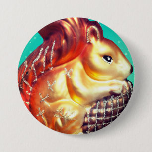 Eichhörnchen und Kiefernzapfen im Vintage-Stil für Button