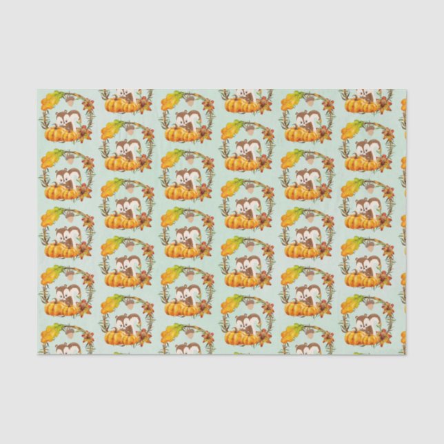 Eichhörnchen und Pumpkins Rustikales Wreath Patter Seidenpapier (Vorderseite)