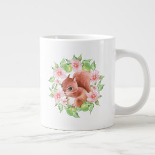 Eichhörnchen und rosa Blumen Jumbo-Tasse