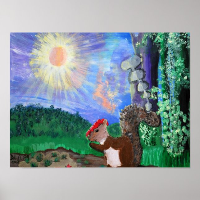 Eichhörnchen- und Sonnenposter mit lebendigen Farb Poster (Vorne)