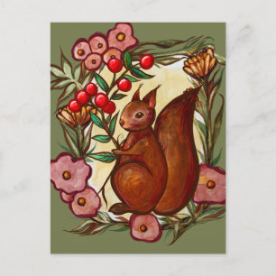 Eichhörnchen und Stechpalme Winter Rot Eichhörchen Postkarte