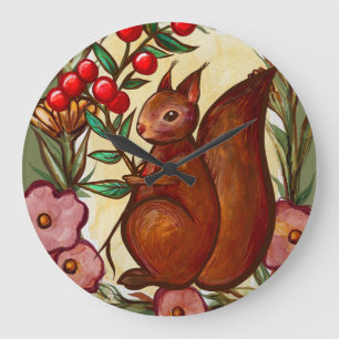 Eichhörnchen und Stechpalme Winter Rot Eichhörnche Große Wanduhr