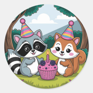 Eichhörnchen und Waschbär süßer Geburtstag Runder Aufkleber