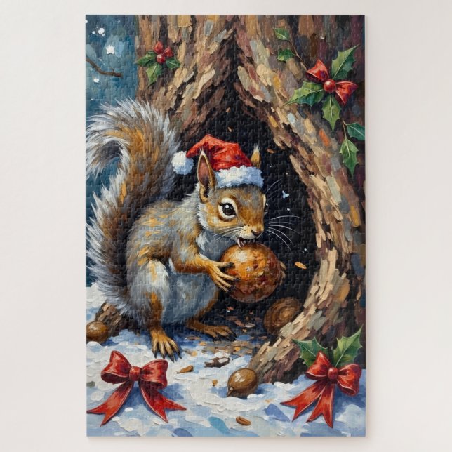 Eichhörnchen versteckt hektisch Weihnachtskastanie (Vertikal)
