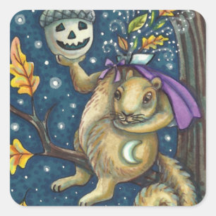 EICHHÖRNCHEN VON SLEEPY HOLLOW & EICHEL, LUSTIGES  QUADRATISCHER AUFKLEBER