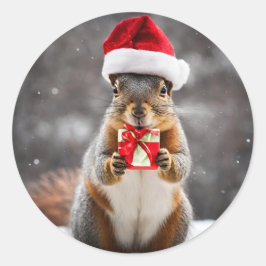 Eichhörnchen von Weihnachtsfocken mit Weihnachtsma Runder Aufkleber