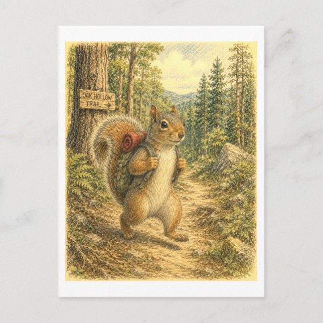 Eichhörnchen-Wanderillustration Postkarte (Vorderseite)