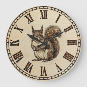 Eichhörnchen-Wanduhr - Warmer Wald-Touch Große Wanduhr