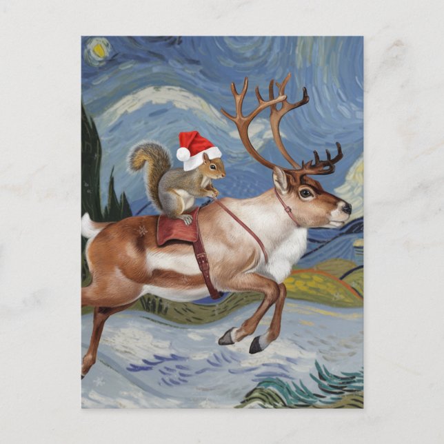 Eichhörnchen Weihnachten und Adorable Rentiere Wei Postkarte (Vorderseite)