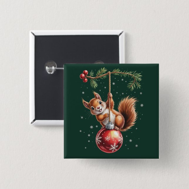Eichhörnchen Weihnachten Winter Snowflakes Winteru Button (Vorne & Hinten)