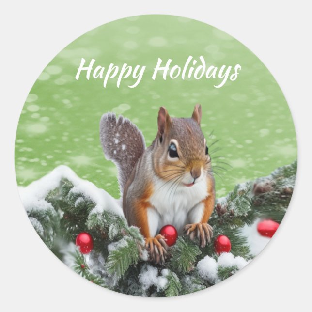 Eichhörnchen Weihnachtsaufkleber Runder Aufkleber (Vorderseite)