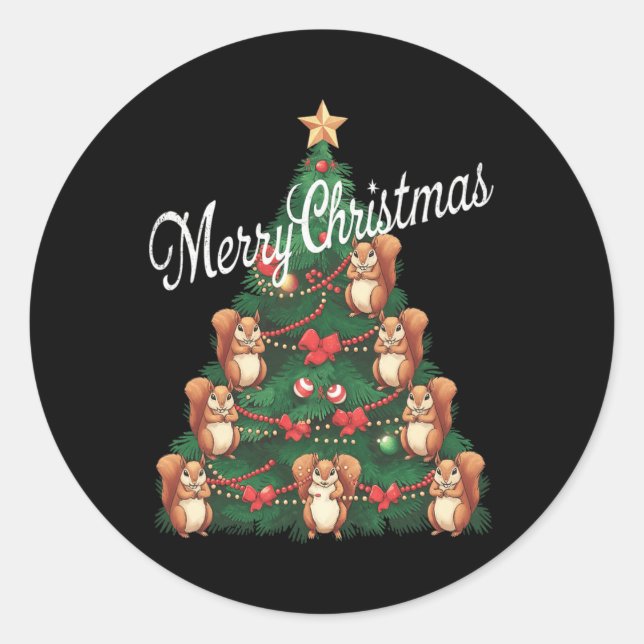 Eichhörnchen Weihnachtsbaum Runder Aufkleber (Vorderseite)