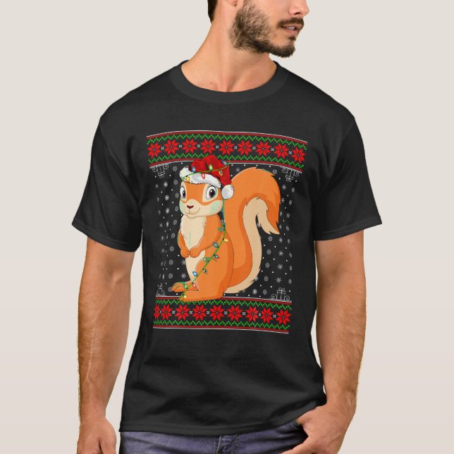 Eichhörnchen Weihnachtsbeleuchtung Ugly Sweater Sa T-Shirt (Vorderseite)