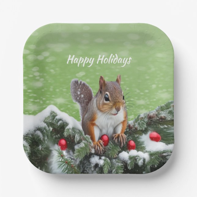 Eichhörnchen Weihnachtsfeiertage Papierplatte Pappteller (Vorderseite)