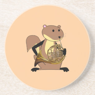 Eichhörnchen, welches das französische Horn spie Getränkeuntersetzer