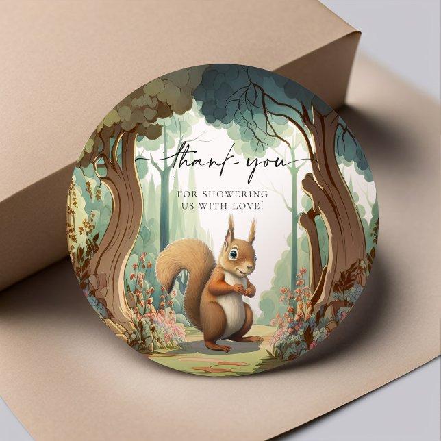 Eichhörnchen Woodland Animal Baby Dusche Runder Aufkleber (Von Creator hochgeladen)