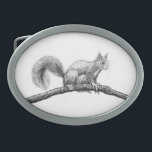 Eichhörnchen zeichnend ovale gürtelschnalle<br><div class="desc">Zeichn eines Eichhörnchens auf Zweig,  gezeichnet für Oktober 2018</div>