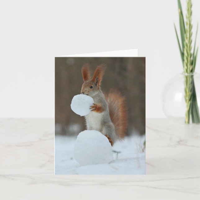 Eichhörnchenhalter und Nibbling Snowball Feiertagskarte (Vorderseite)