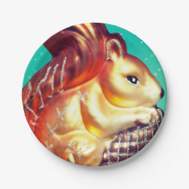 Eichhörnchenpineca Vintager Herbst Winter aquamari Pappteller