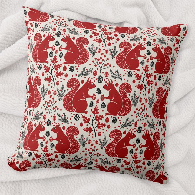 Eichhörnchenwald Waldmuster Kissen (Squirrels in the Forest woodland art throw pillow)