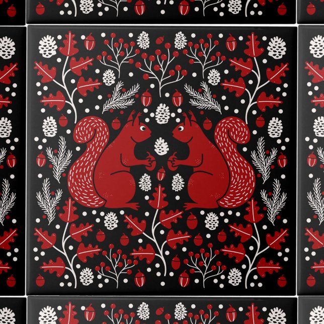 Eichhörnchenwald Woodland Fliese (Squirrel in the Forest pattern ceramic tile)