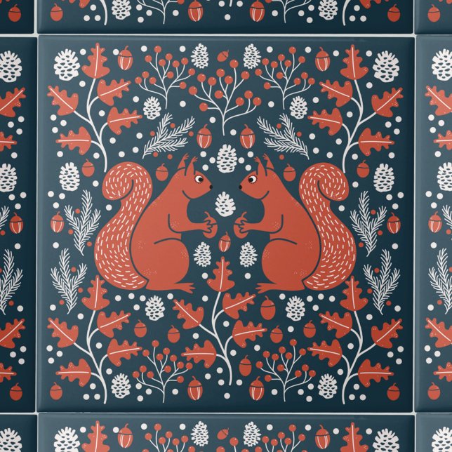 Eichhörnchenwald Woodland Fliese (Squirrel in the Forest pattern ceramic tile)