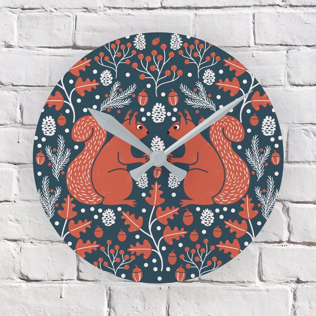 Eichhörnchenwald Woodland Runde Wanduhr (Squirrel in the Forest pattern woodland wall clock)