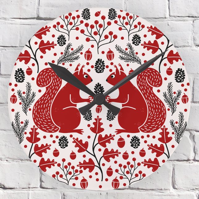 Eichhörnchenwald Woodland Runde Wanduhr (Squirrel in the Forest pattern woodland wall clock)
