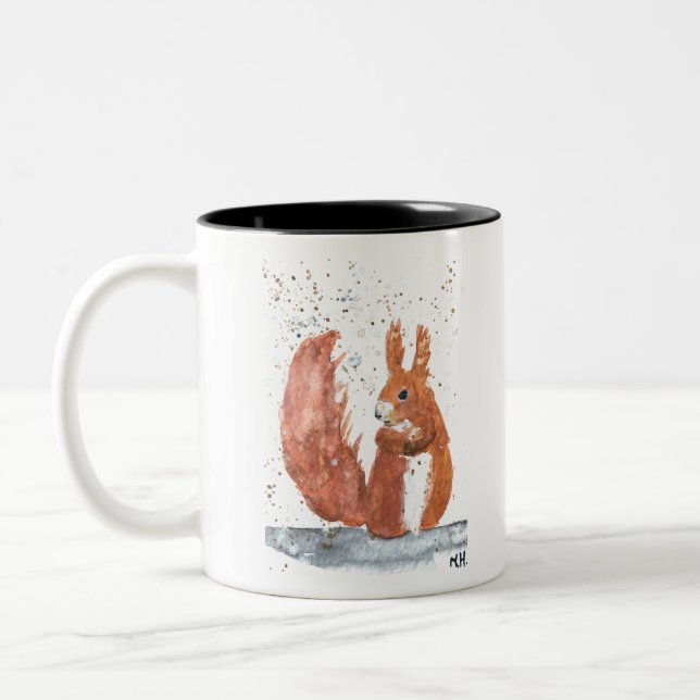 Eichhörnchenwälder Tierwasserfarbe niedlicher Wald Zweifarbige Tasse (Links)