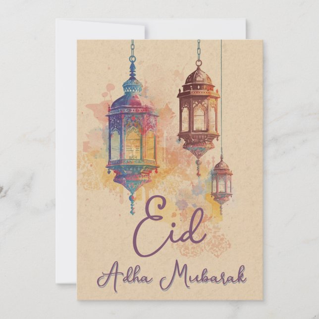 Eid Adha Mubarak Islamic Lanterns Card Einladung (Vorderseite)