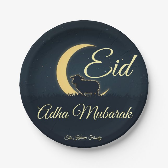 Eid Al Adha Dunkelblaue Schaf-Abendessen  Pappteller (Vorderseite)