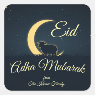 Eid Al Adha Dunkelblaues Schaf Abendessen  Quadratischer Aufkleber