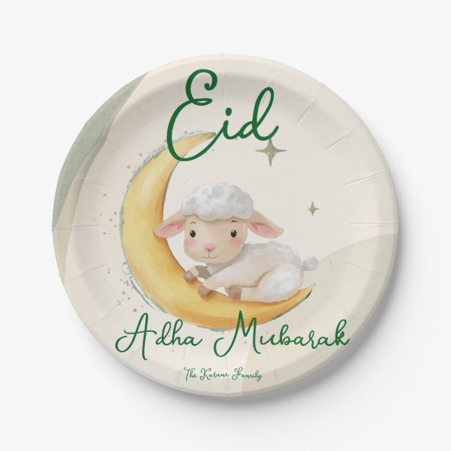 Eid  Al Adha Dusty Green Cute  Sheep Dinner  Pappteller (Vorderseite)