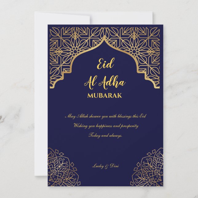 Eid Al Adha Golden Mandala Navy Blue Holiday Einladung (Vorderseite)