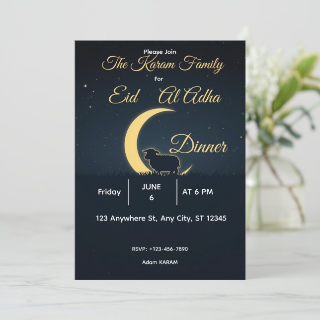 Eid Al Adha Mubarak Elegante Dinner-Einladungen Einladung (Stehend Vorderseite)