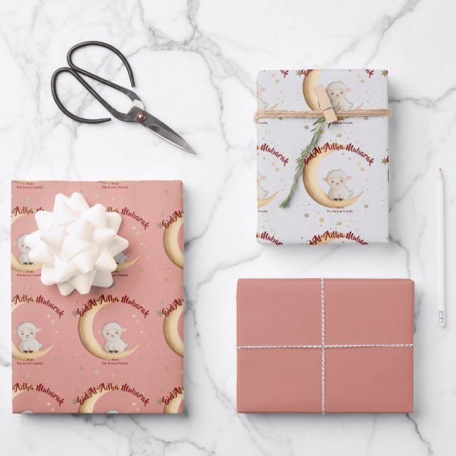 Eid Al-Adha Mubarak Pink Geschenkpapier Set (Vorderseite)