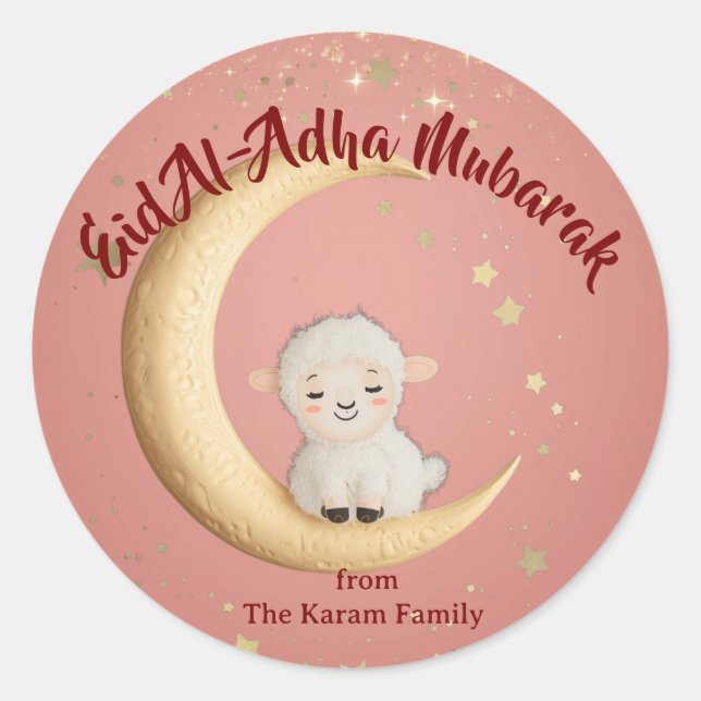 Eid Al-Adha Mubarak Pink Runder Aufkleber (Vorderseite)