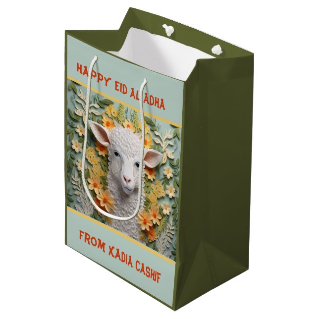 Eid al Adha Sheep Mittlere Geschenktüte (Vorderseite Schrägansicht)