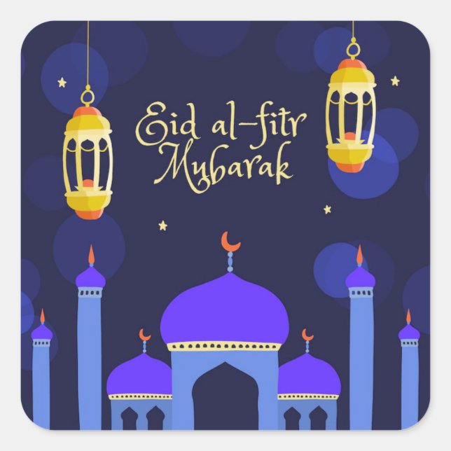 Eid Al Fitr Islamische Moschee Quadratischer Aufkleber (Vorderseite)